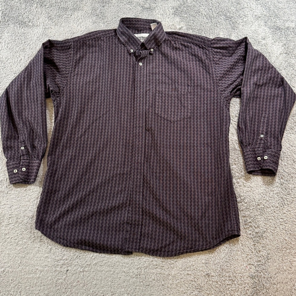 Resistol Ranch Mens XL Purple Black Striped Western Cotton Button Down Shirt